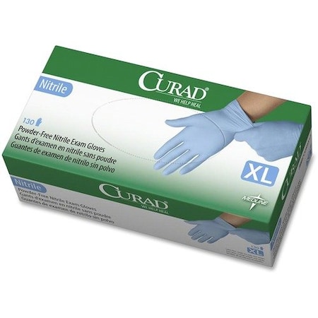 Medline Disposable Gloves, 4.1 mil Palm, Nitrile, Powder-Free, XL, 130 PK, Light Blue MIICUR9317